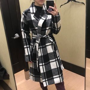 Buffalo plaid long coat